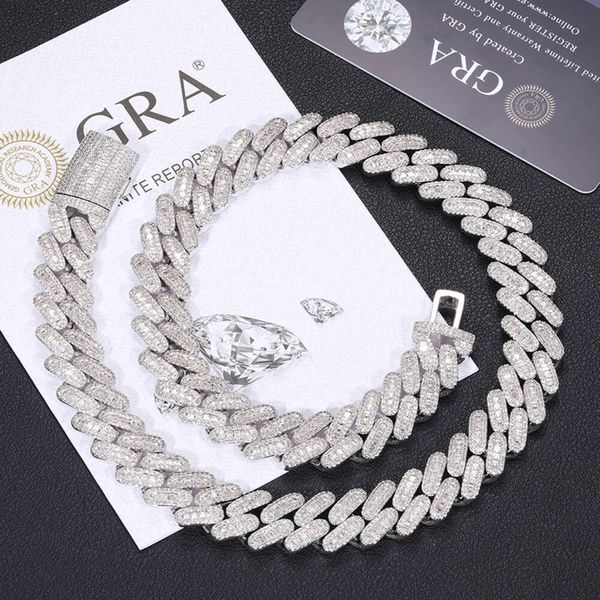 Pass Diamond Tester 14Mm Sterling Sier VVS Baguette Moissanite Iced Out Pill Shape Miami Cuban Link Chain Necklace