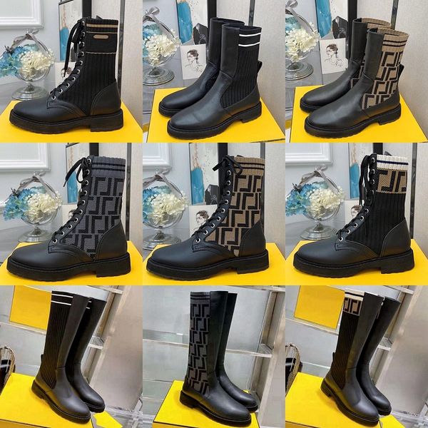

Knitted alphabet boots luxury designer boots womens fashion warm socks boots long leather knight boots cowhide zipper biker boots classic outdoor new martin boots