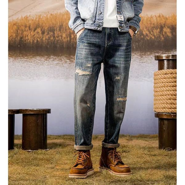 American vintage ripped jeans for men spring and autumn new loose straight tube slim casual trend washed pants 10, Darkcyan
American vintage ripped jeans for men spring and autumn new loose straight tube slim casual trend washed pants 10, Darkcyan