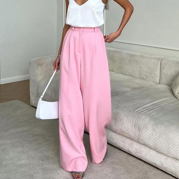 

2023 French pink casual mopping pants women' all-match drape slimming wide-leg suit pants high-waist trousers