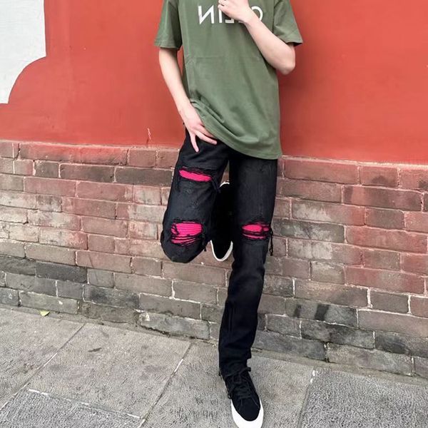 Net red explosive washed holes taped jeans men spring and autumn trend fashion straight tube Korean version slim long pants 28, Darkcyan
Net red explosive washed holes taped jeans men spring and autumn trend fashion straight tube Korean version slim long pants 28, Darkcyan