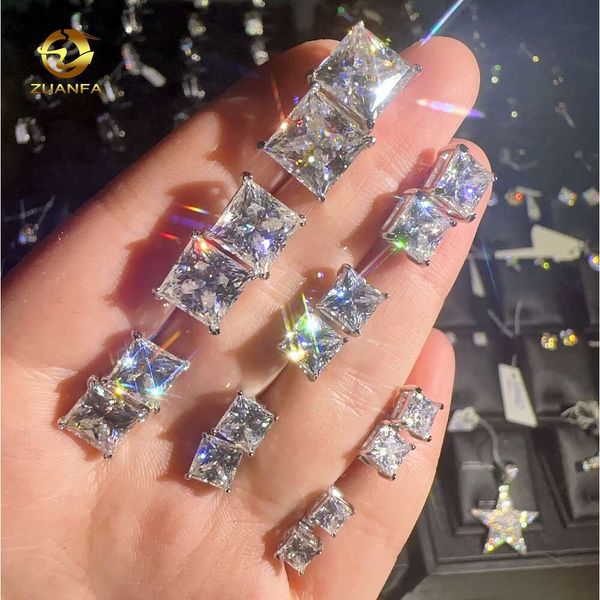 Custom Hip Hop Jewelry Bling Gift For Women Sterling Sier Fashion Earring Princess Cut VVS Moissanite Stud Earrings