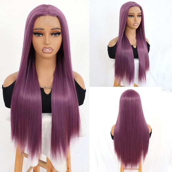 

Purple Color Synthetic Hair Wigs Natural Hairline Long Silky Straight Women's Wig Heat Resistant Synthetic U Lace Front Wigs for Fashion Women Party Daily Use Makeup