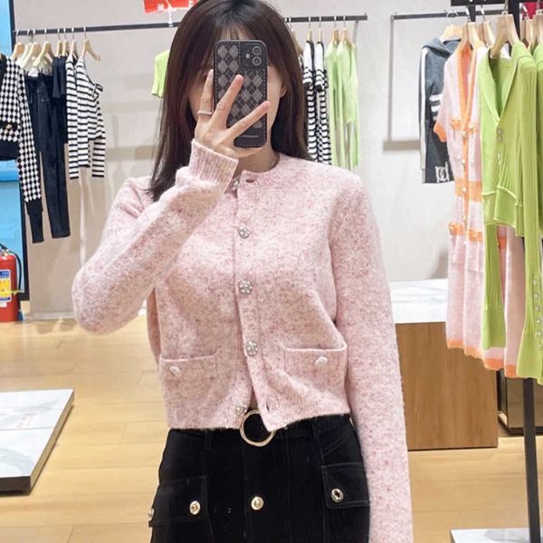 

Knits Women'  Autumn and Winter Product Temperament Xiao Xiang Gao Ding Wool Round Neck Cardigan High Quality Sweet Gentle Cute Top 7A1S, Pink (contrasting edges)