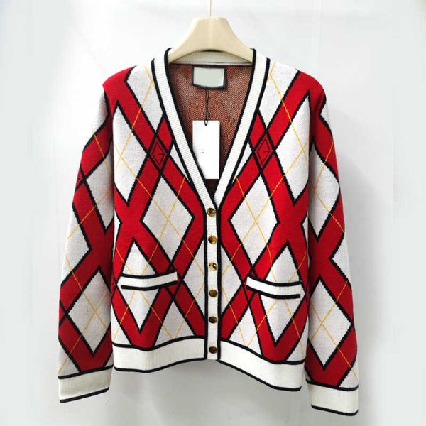Knits Women' AutumnWinter British Academy style V-neck cardigan wool jacket diamond grid trendy brand contrasting knit loose top O2FY, Red socket
Knits Women' AutumnWinter British Academy style V-neck cardigan wool jacket diamond grid trendy brand contrasting knit loose top O2FY, Red socket