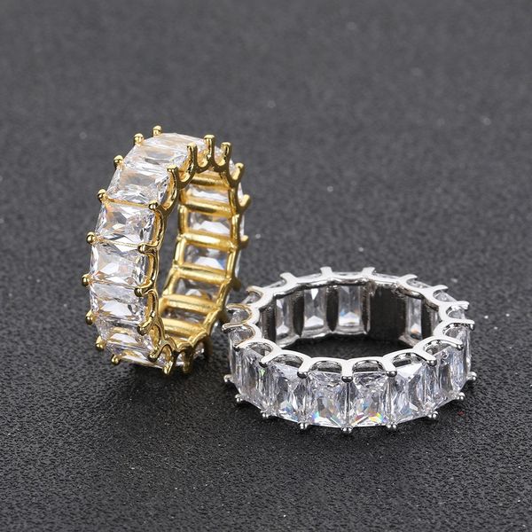 

Luxury Fashion Designer New Hip Hop Trend Ring Full Zirconium Closed Men's Ring Ladder Square Diamond Ring Rock Essential Jewelry Holiday Gift