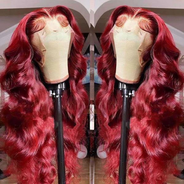 

99J Burgundy Body Wave Lace Front Human Hair Wigs 30 Inch Hd Lace Wig Hd Lace Frontal Wig 13X4 Red Wigs Preplucked, Lace front wig