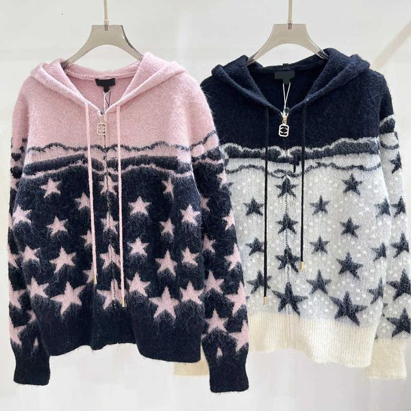 

Knits Women'  AutumnWinter Product Small Fragrant Wind Letter Full Sky Star Hook Flower Pattern Blocked Color Knitwear Mohair Coat WCH2, Red (crew neck)
