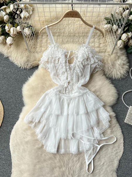 Sleepwear Women's SINGREINY Widding Erotic Camis Pamas Dress Female Thin Lace-up Sheer Ruffles Nightgowns Porno Backless Short Sexy Night
Sleepwear Women's SINGREINY Widding Erotic Camis Pamas Dress Female Thin Lace-up Sheer Ruffles Nightgowns Porno Backless Short Sexy Night