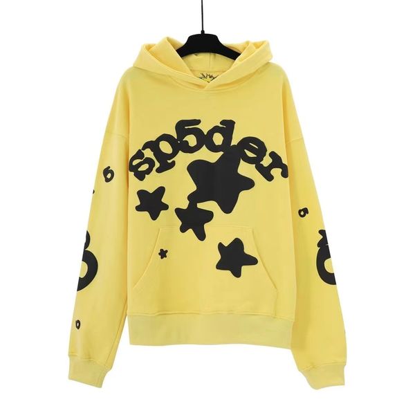

2023 Sp5der designer yellow hoodie men sweatshirt top quality sweat shirt youth pop fashion trend loose long-sleeved hoodie with print pant hoodie set man size S-XL