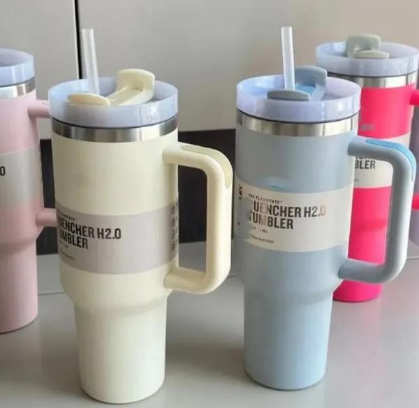 

1pc New Quencher H2.0 40oz Stainless Steel Tumblers Cups With Silicone Handle Lid and Straw 2nd Generation Car Mugs Vacuum Insulated Water Bottles G1207, Multi-color