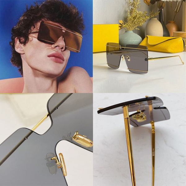 Fashionable square borderless runway sunglasses with metal lines on the mirror surface enhancing the sense of three dimensionality and gold metal slim legs 40073U
Fashionable square borderless runway sunglasses with metal lines on the mirror surface enhancing the sense of three dimensionality and gold metal slim legs 40073U