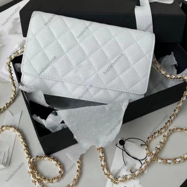 

10A top quality classic flap bag Chains mini crossbody bag 19cm White designer wallet card holder Genuine Leather caviar woman fashion shoulder bag with box C007 bag