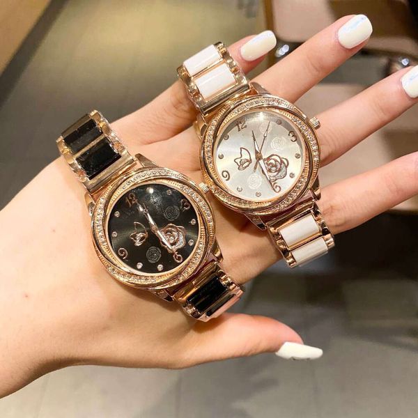 

Top quality Omg Watches Luxury Designer Watch for men and women New temperament black and white flower quartz movement women's diamond inlaid dial ceramic watch