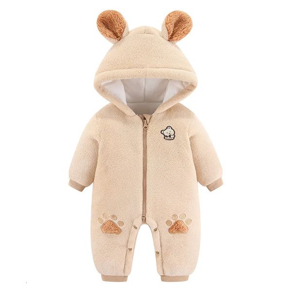 

Rompers Born Infant Baby Clothes Winter Fleece Plus Thick Boy Romper Longsleeve Hooded Toddler Girls Jumpsuit Warm Kids Costume 231211, Beige