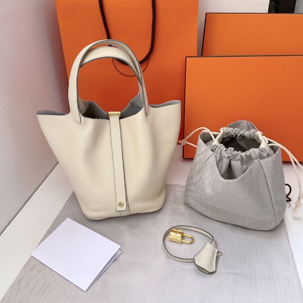 

2024Luxury Tote Bag Designer Bag Simple Lightweight Wear-resistant Bag Handmade Leather Vegetable Basket Classic Leather Lychee Designer Handbag 006, #1