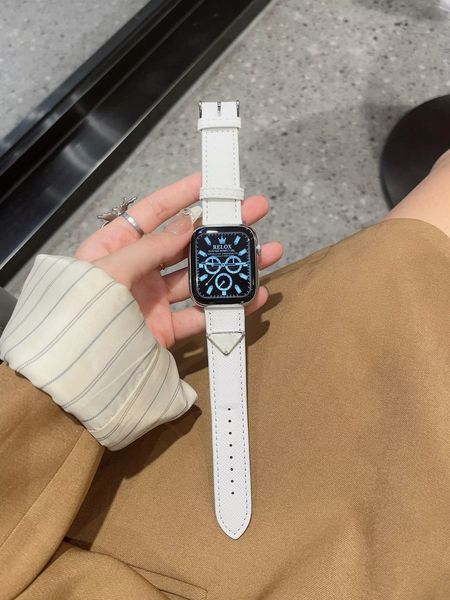 

Designer Apple Watch Band For Smart watches Series 9 45MM Leather Bands Fashion Wristbands With Triangle Twill Patterns smartwatch