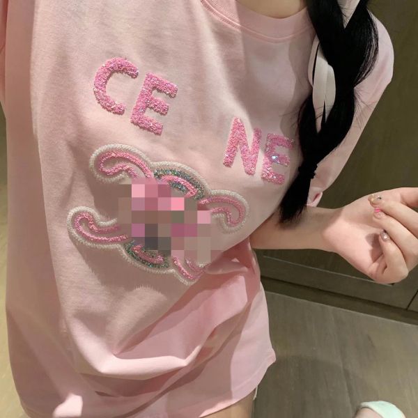 White and Pink Designer Short Sleeves 2023 New Sequin Embroidery Sleeve Contrast Design Fashion Versatile Loose Casual T-shirt Womens Round Neck Pure Cotton T
White and Pink Designer Short Sleeves 2023 New Sequin Embroidery Sleeve Contrast Design Fashion Versatile Loose Casual T-shirt Womens Round Neck Pure Cotton T