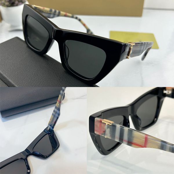 

Designer fashionable men and women square cat eye sunglasses acetate frame metal letter logo on temples BE4405 checkered mirror legs vacation beach party