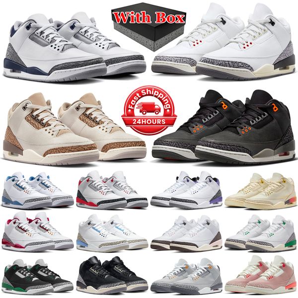 

With box 3s jumpman 3 basketball shoes men women White Cement Reimagined Midnight Navy Fear Palomino Medellin Sunset Wizards Fire Red mens trainers sports sneakers, 30