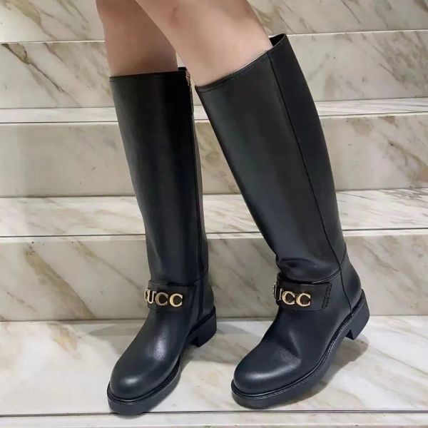 Full Grain Leather Low Heel Knee-high Boots Calfskin Round Toe Letter Buckle Side Zipper Knight Booties Women's Outdoor Leisure and Beautiful Flat Shoes, Black
Full Grain Leather Low Heel Knee-high Boots Calfskin Round Toe Letter Buckle Side Zipper Knight Booties Women's Outdoor Leisure and Beautiful Flat Shoes, Black