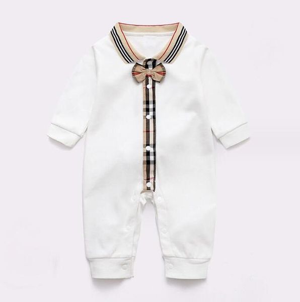 

Spring Autumn Baby Boys Plaid Rompers Lovely Newborn Long Sleeve Jumpsuits with Bowknot Toddler Turn-down Collar Onesies Infant Clothing Babies Romper, White