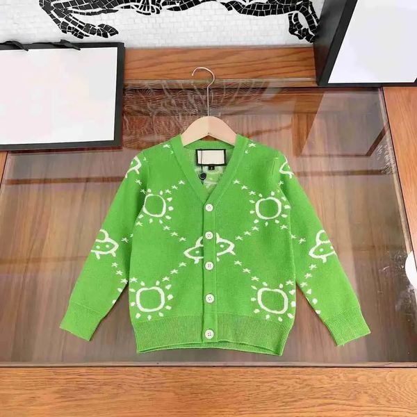 

Designer Kids Clothes Classic Letter Jacquard Sweater for Child Fashion Kids V-neck Cardigan Size 100- CM Long Sleeved Knitted Jacket for Baby, Green