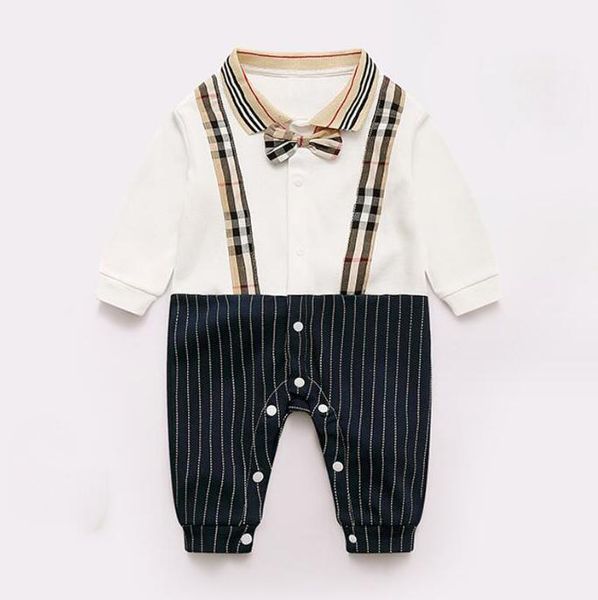 

Spring Autumn Baby Boys Plaid Rompers Gentleman Style Newborn Long Sleeve Jumpsuits with Bowknot Toddler Onesies Infant Clothing Babies Romper, As picture