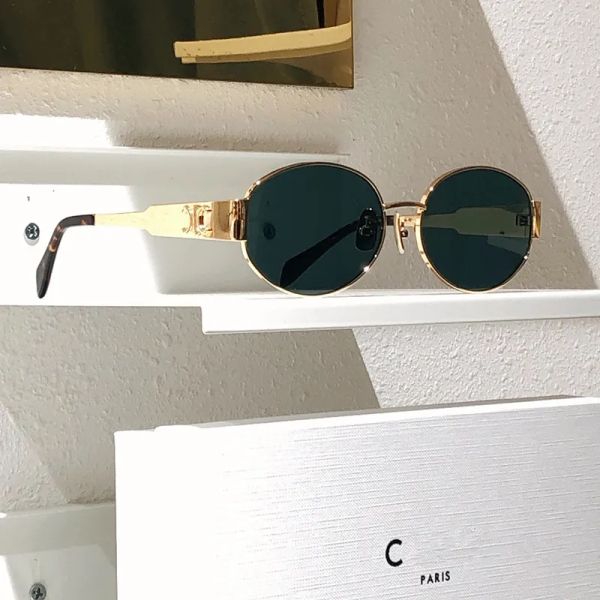 

2024 designer Womens Triomphe Oval Frame Sunglasses Women Metal Mirror Legs Green Lens Sunglasses Retro Small Round Frame Sexy Little Women With original box