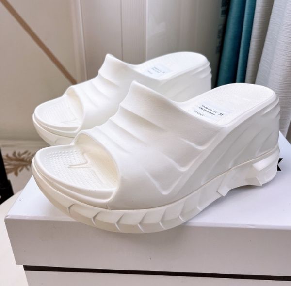 Designer women's thick platform slippers Rubber thick sole slippers open toe flip-flops wear non-slip sandals beach thick bottom slope heel thick-soled slippers, White
Designer women's thick platform slippers Rubber thick sole slippers open toe flip-flops wear non-slip sandals beach thick bottom slope heel thick-soled slippers, White
