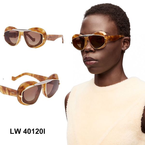 

Hip hop trendy men and women designer Wing double frame sunglasses in acetate and metal temple with letter logo 40120I geometric gold metal border Beach party