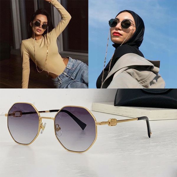 

Chain rectangular metal sunglasses simple and luxurious women s metal frame temples with V-character logo buckle chain chain with brand logo VA2040 travel Lunettes
