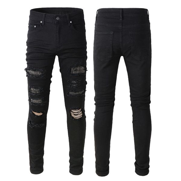 Hip Hop Casual Designer Man Amiryes Black Washed Denim Hot Drilling Jeans Hole Patch Elastic Slim Fit
Hip Hop Casual Designer Man Amiryes Black Washed Denim Hot Drilling Jeans Hole Patch Elastic Slim Fit