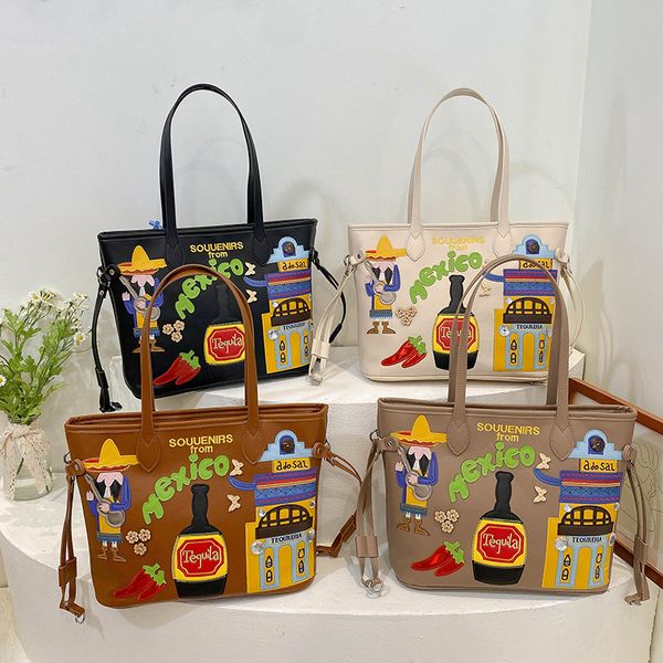 wholesale shoulder bag 4 colors minority graffiti color matching fashion handbags large capacity padded leather tote bag daily Joker patch embroidery handbag 4464, Khaki
wholesale shoulder bag 4 colors minority graffiti color matching fashion handbags large capacity padded leather tote bag daily Joker patch embroidery handbag 4464, Khaki