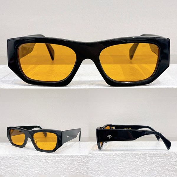 

Designer fashionable mens and womens Sunglasses with letter logo square acetate frame brand logo on temples thick legs yellow lens SPRA01S driving vacation