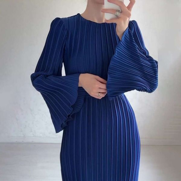 

Slim Fit Dress For Women Designer Maxi Pleated Flare Long Sleeve Dresses Spring Autumn Fashion Bodycon Sexy Slim Sling Clothes Skirt, Royal blue