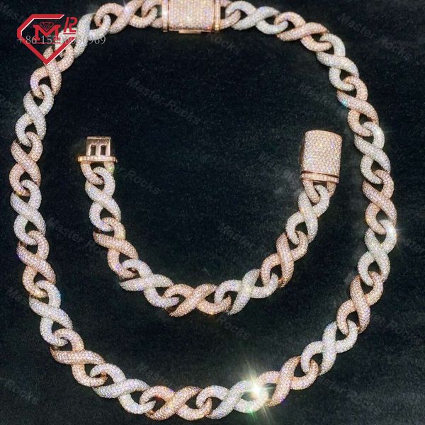 Hiphop Custom Two Tone 15Mm 18Mm Sier Iced Out VVS Moissanite Cuban Link Chain