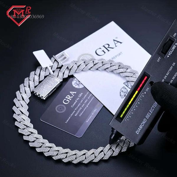 15Mm 18Mm Hiphop Custom 3 Row Sier Iced Out Moissanite Cuban Link Chain