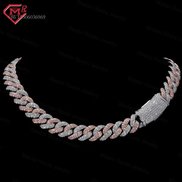 Hiphop Baguette Miami 10Mm Sier Iced Out VVS Moissanite Cuban Link Chain