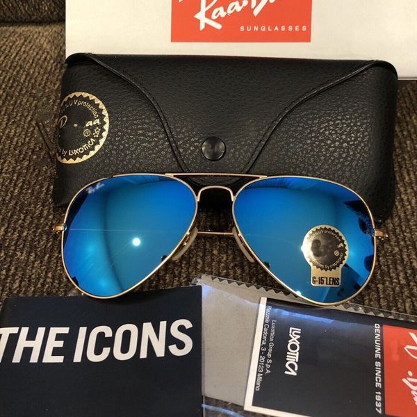 

Ray sunglasses for men and women designer 3025 glasses luxury black frame metal 58mm polarized UV400 glass lens pilot sunglasses high quality version PGSI