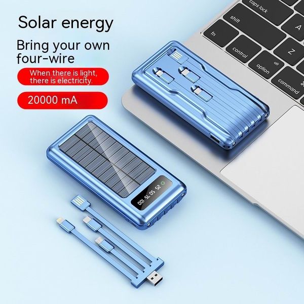 2024 new solar Power Bank built in cables Portable Fast Charging Powerbank Qucik Charge External Battery Charger For iPhone 14 Xiaomi Huawei