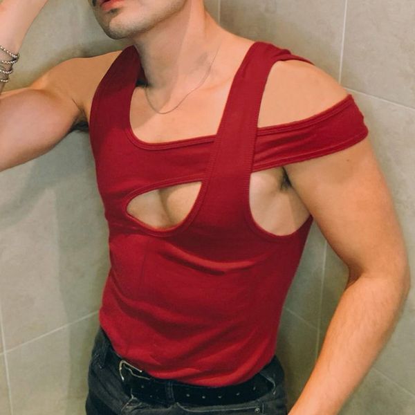 men' tank mens 2023 summer sleeveless vest solid casual cut out hollow blouse tees man fashion irregular clothes male 230630, White;black
men' tank mens 2023 summer sleeveless vest solid casual cut out hollow blouse tees man fashion irregular clothes male 230630, White;black