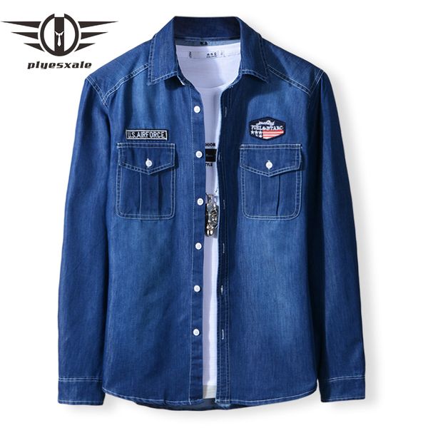 men s tracksuits plyesxale long sleeve denim shirt men fashion embroidery patchwork for slim fit mens jean shirts t1 230701, Gray
men s tracksuits plyesxale long sleeve denim shirt men fashion embroidery patchwork for slim fit mens jean shirts t1 230701, Gray
