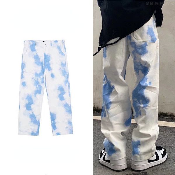 men's jeans tie dyed jeans men's loose straight tube mopping american wide leg overalls pants high street fashion 230630, Blue
men's jeans tie dyed jeans men's loose straight tube mopping american wide leg overalls pants high street fashion 230630, Blue