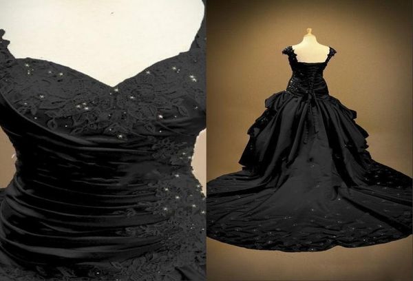 black gothic ball gown wedding dresses satin sweetheart cap sleeve appliques lace beads corset lace up bridal gowns wedding dress 8864208, White
black gothic ball gown wedding dresses satin sweetheart cap sleeve appliques lace beads corset lace up bridal gowns wedding dress 8864208, White