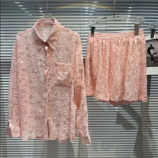 women's tracksuits prepomp 2023 summer collection long sleeve sequins embroidered beadings shirt elastic shorts two piece set outfits g, Gray
women's tracksuits prepomp 2023 summer collection long sleeve sequins embroidered beadings shirt elastic shorts two piece set outfits g, Gray
