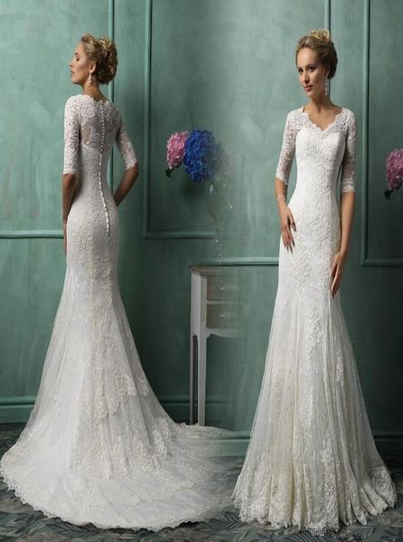 half long sleeves lace mermaid wedding dresses 2022 with appliques custom v neck court train bridal gowns vestido de noiva6057420, White
half long sleeves lace mermaid wedding dresses 2022 with appliques custom v neck court train bridal gowns vestido de noiva6057420, White