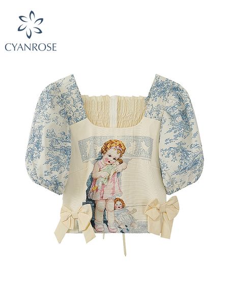women's blouses shirts summer shirt puff sleeve square collar casual vintage chic kawaii print harajuku streetwear loose female blouse, White
women's blouses shirts summer shirt puff sleeve square collar casual vintage chic kawaii print harajuku streetwear loose female blouse, White