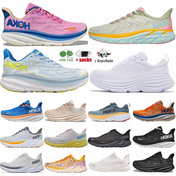 

hoka running shoes hokas womens mens trainers clifton  8 bondi yellow pear sweet corn people seaweed triple white purple designer sports sn, Black