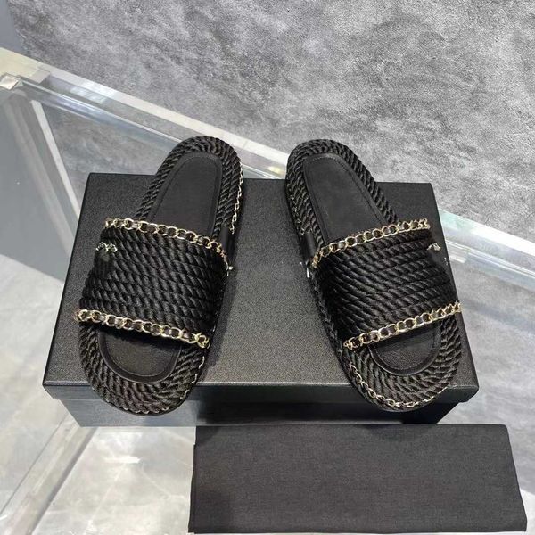high version c family small fragrant wind slippers 2022 new thick chain woven flat bottom one-line sandals for women77, Black
high version c family small fragrant wind slippers 2022 new thick chain woven flat bottom one-line sandals for women77, Black